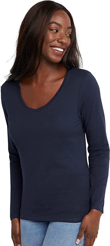 Photo 1 of Hanes Originals Women’s Long Sleeve Cotton V-Neck T-Shirt, Lightweight V-Neck Tee, Modern Fit XL