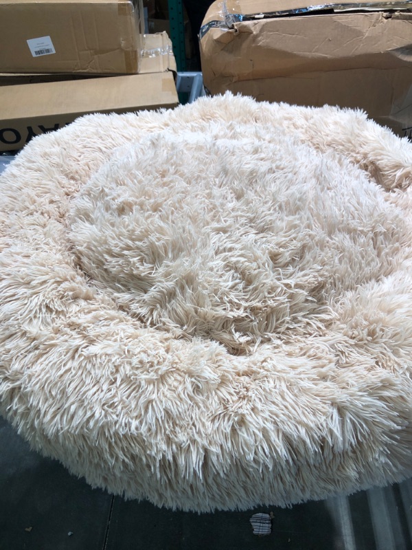 Photo 1 of Best Friends by Sheri The Original Calming Donut Cat and Dog Bed in Shag and Lux Fur, Machine Washable, High Bolster, Multiple Sizes S-XXL Shag Taupe Small 23" x 23" Bed Only