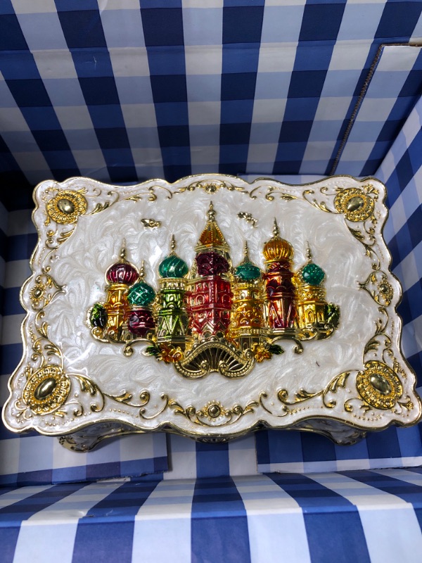 Photo 4 of Antique Jewelry Box with Mirror Two-Layer Castles?Large7.5"X5.5"X3.5") - Victorian Metal Trinket Storage Organizer Box Vintage Treasure Box Jewelry Decorative Retro box Gift Box Case for Women Girls Multicolor Castle