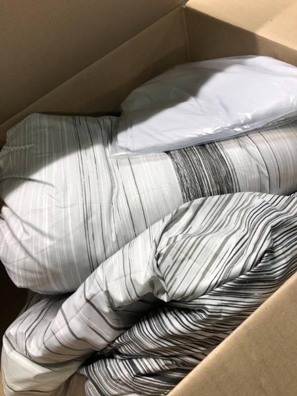 Photo 2 of BEDELITE 7 Pieces Bed in a Bag Comforter Set King Size and Sheet Set with Pillowcase and Pillow sham,Flat Sheet, Fitted Sheet- Gray/White Stripe Print for All Season King Grey Stripe Print