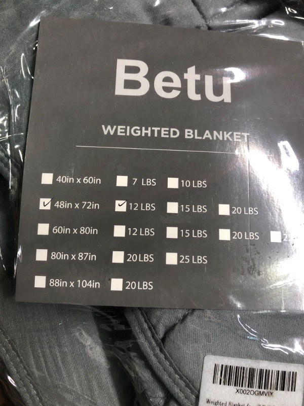 Photo 2 of BETU Weighted Blanket 12 pounds for Adult Heavy Blanket, Cooling Weighted Blankets (48"x72" Twin)-Factory Shop 48"x72"-12lbs 12.0 Pounds