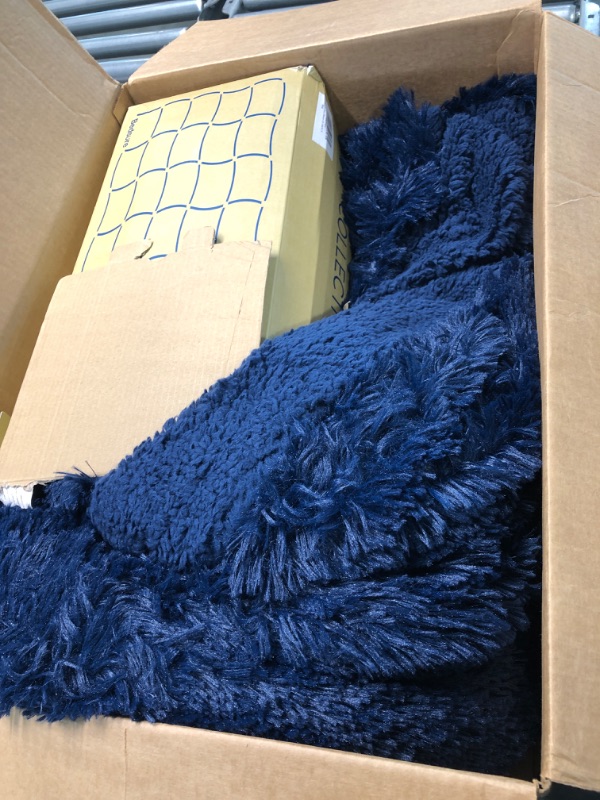 Photo 1 of Bedsure Faux Fur King Size Blanket Navy Blue – Fuzzy, Fluffy, and Shaggy Faux Fur, Soft and Thick Sherpa, Tie-dye Decorative Gift, King Blanket for Bed, 108x90 Inches, 380 GSM Navy Blue 108"x90" King/California King