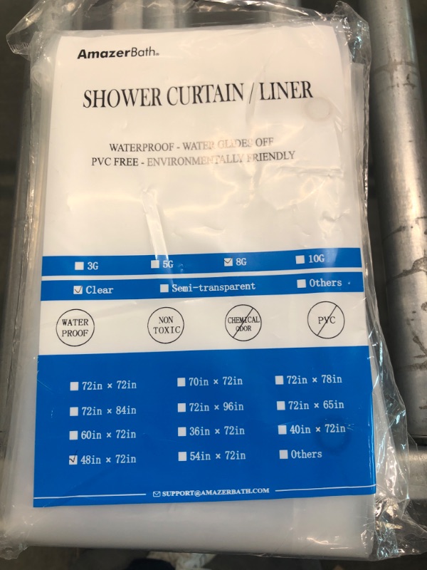 Photo 2 of AmazerBath Plastic Small Shower Curtain Liner, 48 x 72 Weighted Narrow Clear Shower Curtain Liner, EVA Stall Shower Liner, Heavy Duty Stand Up Shower Curtain Liners with 2 Weights and 8 Grommet Holes Clear 48"W*72"H