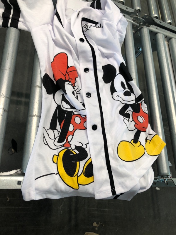 Photo 2 of Disney Ladies Mickey Mouse Fashion Shirt - Mickey & Minnie Mouse Baseball Jersey Mickey Mouse Button Down Baseball Jersey White Medium