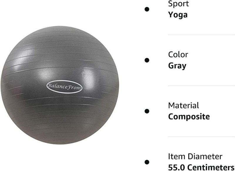 Photo 1 of BalanceFrom Anti-Burst and Slip Resistant Exercise Ball Yoga Ball Fitness Ball Birthing Ball with Quick Pump, 2,000-Pound Capacity Grey18-inch, S