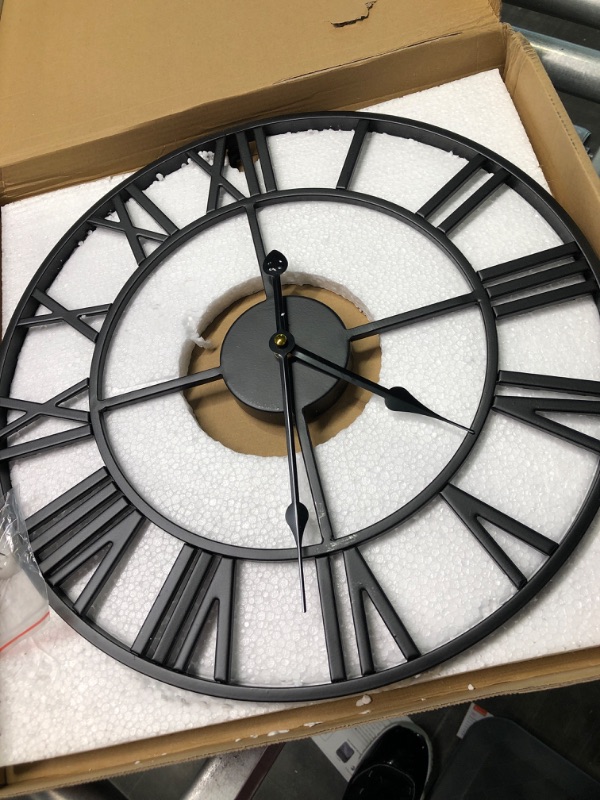 Photo 1 of 15.7in Large Wall Clock Metal Retro Roman Numeral Clock,Battery Operated Round Metal Silent Clock,Living Room/Bedroom/Kitchen/Office/School Wall The Industrial Wall Clock Decoration (15.75in,black) 15.75in Black