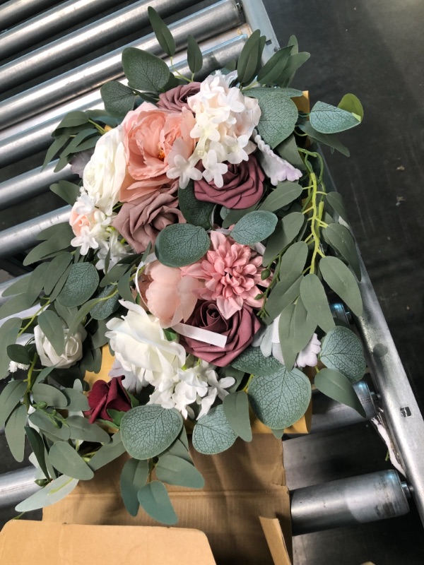 Photo 2 of Artificial Flowers Swag Wedding Decorations: Blosmon Floral Swag Set of 2 for Wedding Welcome Sign Floral Decorations Dusty Rose&Blush Silk Flower Swag Arrangements for Wedding Reception Decor Pink