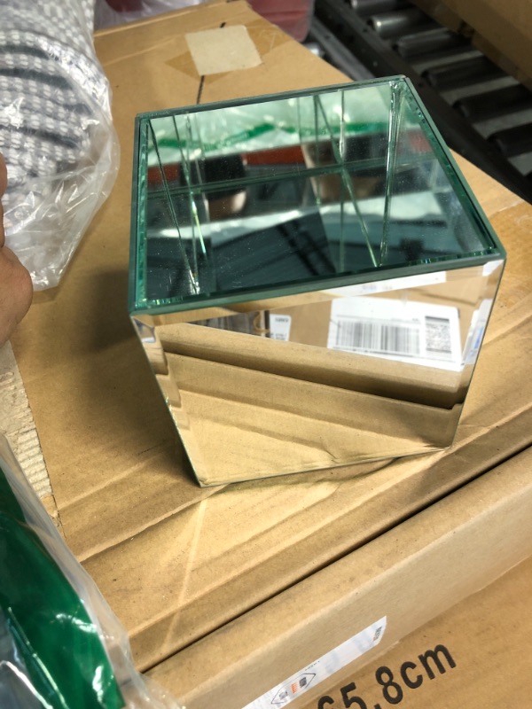 Photo 1 of Serene Spaces Living Gatsby Beveled Mirror Vase, Clear Square Glass Mirror Vases for Wedding Decor and Events, Perfect for Restaurants, Spas and Home Decor Space, Measures 4" H x 4" SQ Small 4" Cube