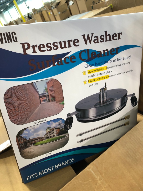 Photo 1 of Biswing 15" Pressure Washer Stainless Steel Surface Cleaner with 3 Wheels & 1/4" Quick Connector, Power Washer Attachment with 2 Extension Wand, 2 610180