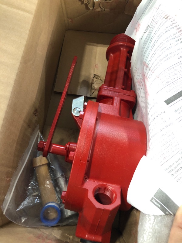 Photo 3 of Fill-Rite FR112 Fuel Transfer Rotary Hand Pump with Suction Pipe and Discharge Hose for Agriculture, Construction, or Automotive, Red