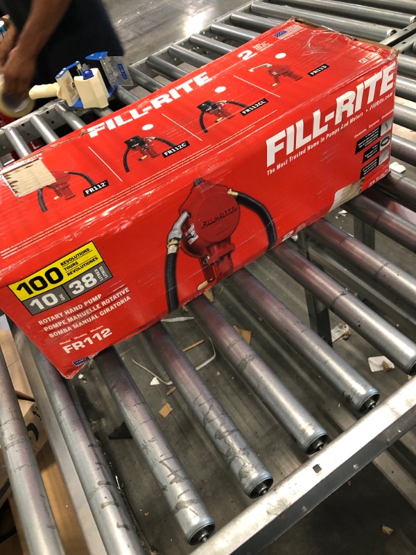 Photo 2 of Fill-Rite FR112 Fuel Transfer Rotary Hand Pump with Suction Pipe and Discharge Hose for Agriculture, Construction, or Automotive, Red