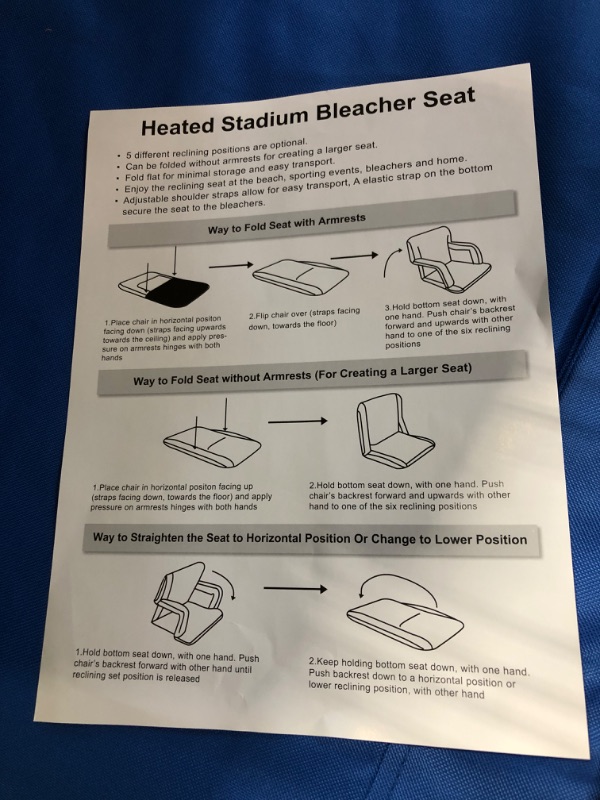 Photo 3 of Blue Heated Stadium Seats for Bleachers with Back Support – USB Battery Included - Upgraded 3 Levels of Heat - Foldable Chair - Cushioned, 4 Pockets for Snacks, Cup Holder - for Camping, Games & Sports