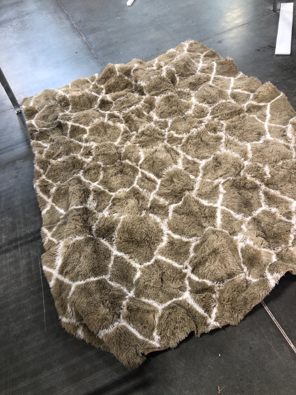 Photo 2 of Andecor Geometric Bedroom Rugs - 5 x 8 Feet Shaggy Area Rug Mordern Indoors for Living Room Girls Boys Kids Room Dorm Nursery Home Holiday Decor Floor Carpet, Camel & White 5ft x 8ft Camel