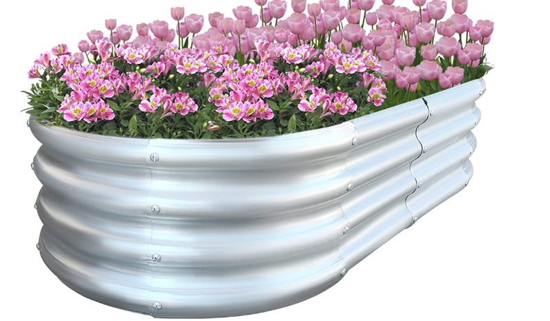 Photo 1 of FYIN-HONG Galvanized Raised Garden Bed Metal Planter Raised Garden Boxes Outdoor, Oval Large Metal Raised Garden Beds for Vegetables, Flowers, Herbs 4x2x1ft