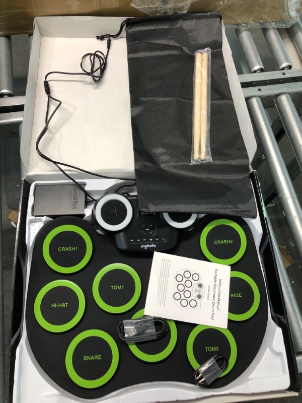 Photo 1 of Electronic Drum Kit 9 Pads Roll-up Practice Drum Set With Colorful Lights for 8h Playing With Built-in Speaker, Headphone, USB MIDI Jack for Kids, Teens, and Adults Beginner, Best Birthday Gift Green