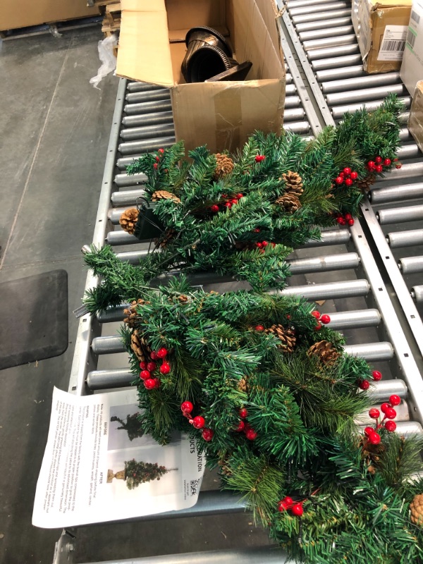 Photo 1 of Juegoal 4 FT Christmas Tree, Pre-Lit Crestwood Spruce Entrance Tree with 120 LEDs Fairy Lights, Pine Cones, Red Berries in Gold Urn Base for Front Door, Porch, Entryway Xmas Home Decorations, 2 Pack 2 4 FT