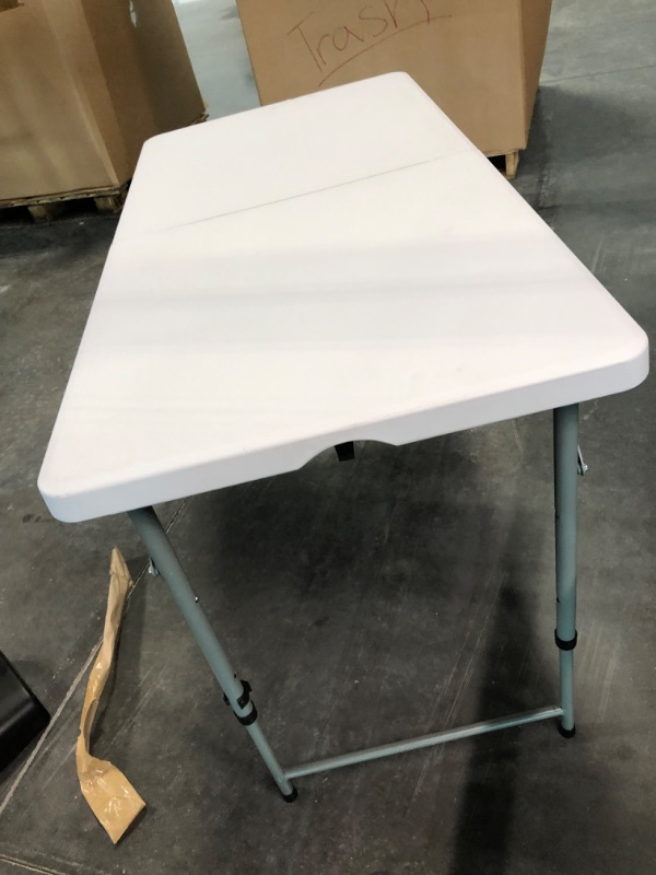 Photo 1 of BOSOVEL 4ft Folding Table 3 Adjustable Height Portable Plastic Heavy Duty, 48" Utility Table Indoor Outdoor for Party Camping Picnic Dining, Fold in Half w/Handle, White