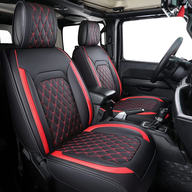 Photo 1 of Aierxuan Jeep Wrangler JK JL Front Seat Covers Custom Fit 2/4 Door 2007-2023 Unlimited X Rubicon 392 Sahara Willys Sport High Altitude Truck Pickup Waterproof Leather(2 PCS Front/Black-R)