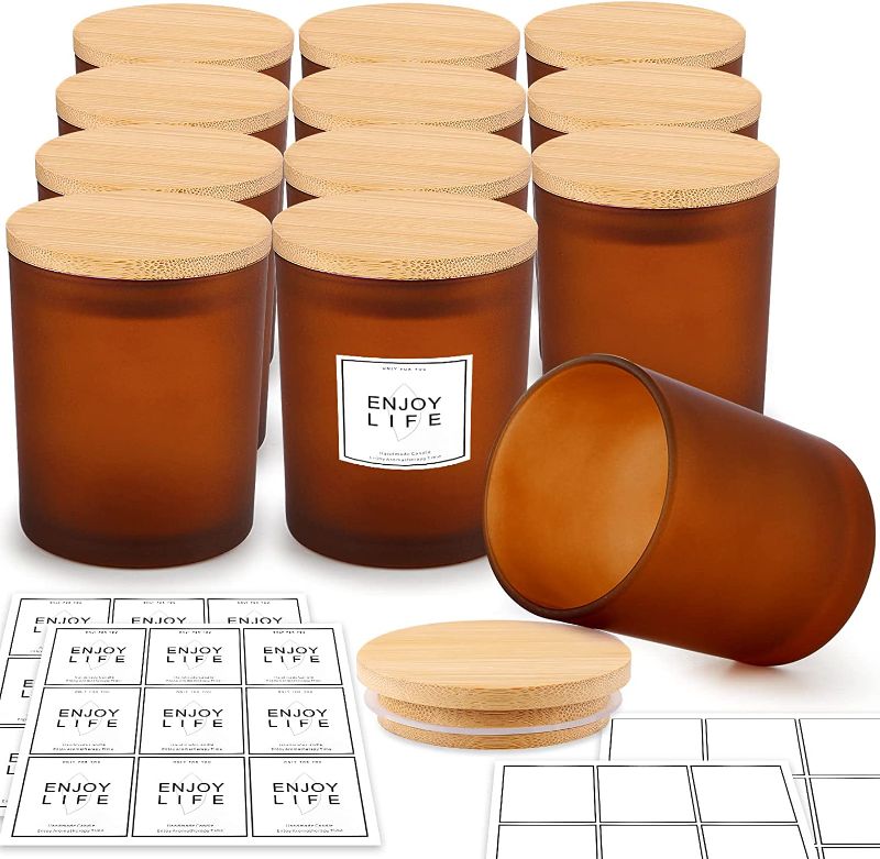 Photo 1 of GOTIDEAL 36 Pack 9 OZ Frosted Amber Candle Jars with Bamboo Lids for Making Candles Supplies, Bulk Empty Candle Containers Tins Small Glass Jars for Candle...