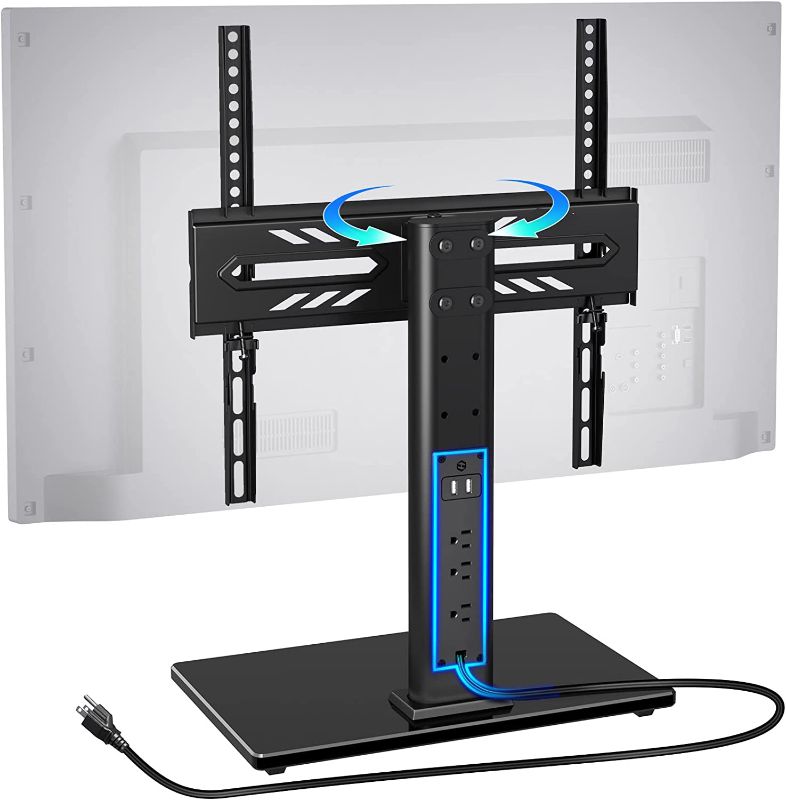 Photo 1 of 
Greenstell TV Stand with Power Outlet, Universal TV Mount Stand for 27-55 inch, TVs - Height Adjustable, Swivel Table Top TV Stand with Tempered Glass Base,...