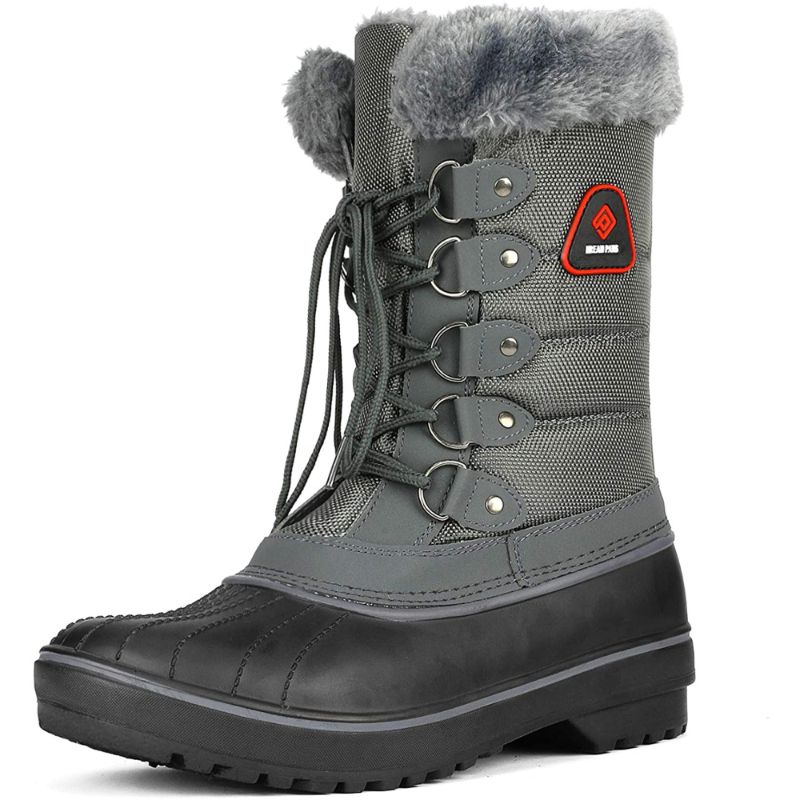 Photo 1 of DREAM PAIRS Women Waterproof Snow Boots Faux Fur Mid Calf Lace Up Winter Warm Snow Boots US DP-CANADA GREY Size 10