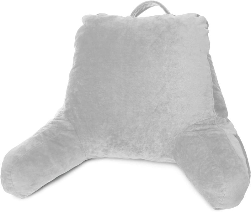 Photo 1 of Clara Clark Reading Pillow Adult, Back Pillow for Sitting in Bed - Shredded Memory Foam Reading & Bed Rest Pillow with Arms and Pockets - Bed Pillows for Sitting Up in Bed - Medium, Silver