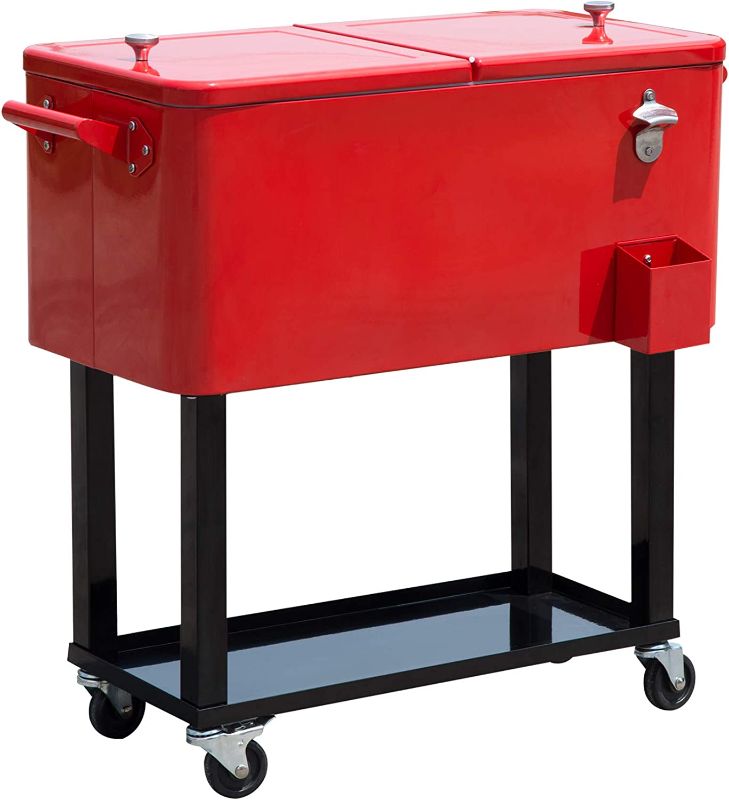 Photo 1 of 
Outsunny 80 QT Rolling Cooling Bins Ice Chest on Wheels Outdoor Stand Up Drink Cooler Cart for Party, Red