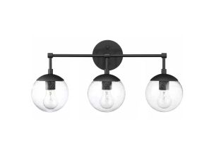 Photo 1 of Ralbay Rustic Black Wall Sconces 3 Light Industrial Matte Black Wall Light Fixture Vintage Style Clear Glass Globe Bathroom Light Fixtures (Exclude Bulb) All Black 3 light