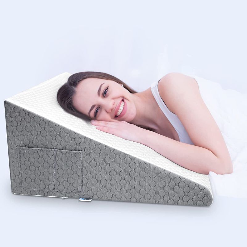 Photo 1 of Forias Wedge Pillows 12" Bed Wedge Pillow for Sleeping Acid Reflux After Surgery Triangle Pillow Wedge for Sleeping Gerd Snoring, Air Layer Wedge Cover|Memory Foam Top