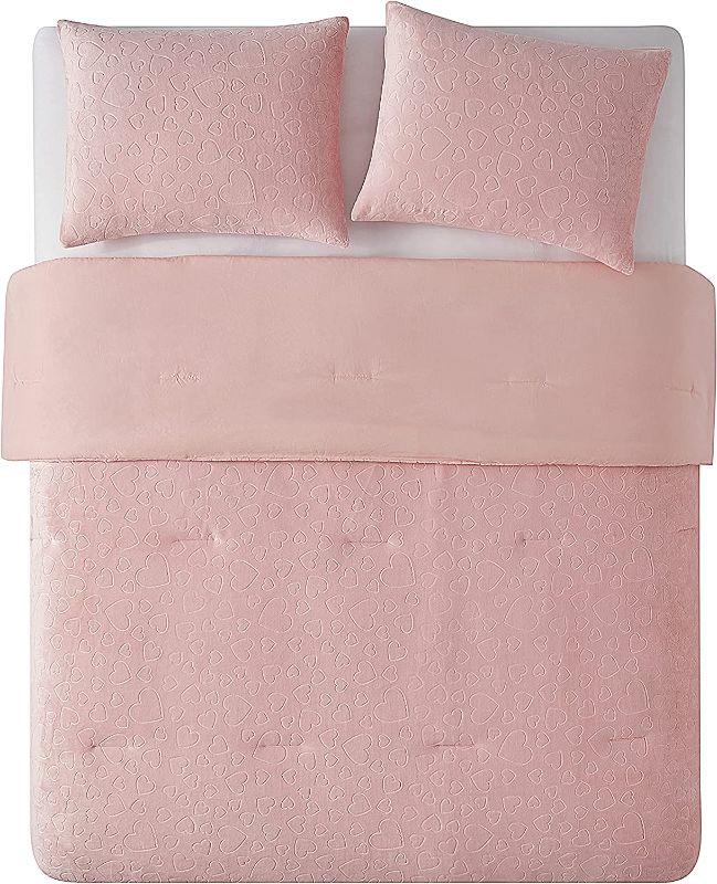 Photo 1 of 
Olivia & Finn | Plush Hearts Collection | Soft Cozy Flannel Plush Microfiber Kids Comforter Set, Full, Blush, 3 Pieces