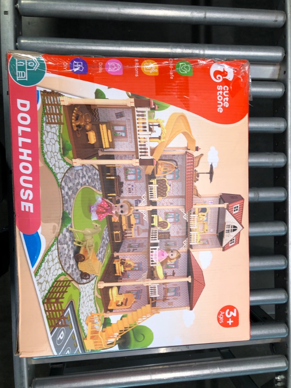 Photo 1 of Huge Dollhouse with 2 Dolls and Colorful Light, 32" x 25" x 26.6" Doll House Gift for Girls