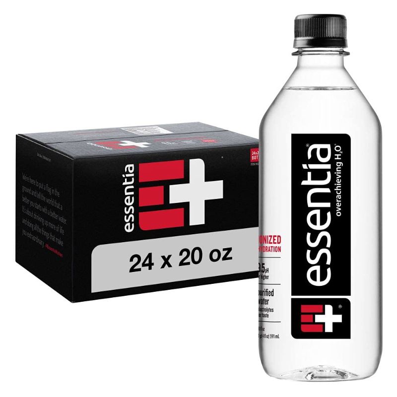 Photo 1 of 
Essentia Bottled Water, Ionized Alkaline Water; 99.9% Pure, Infused with Electrolytes, 9.5 pH or Higher with a Clean, Smooth Taste, 20 Fl Oz (Pack of 24)