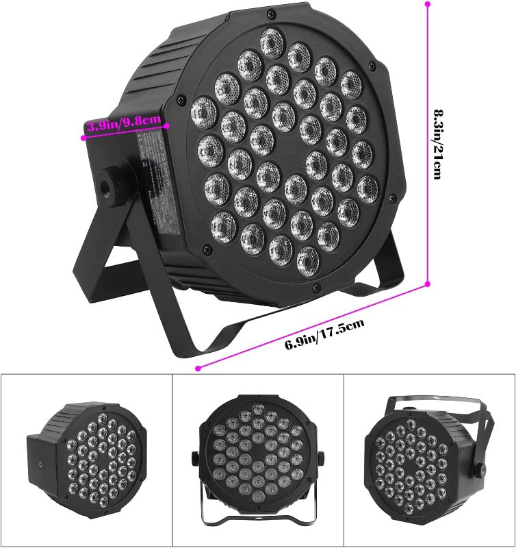 Photo 1 of  36 LED Stage Lights 9 Modes RGB DJ Lights with Sound Activated Remote and DMX Control DJ Uplighting?for Birthday Party Events Wedding Christmas Stage Lighting (4 Packs)