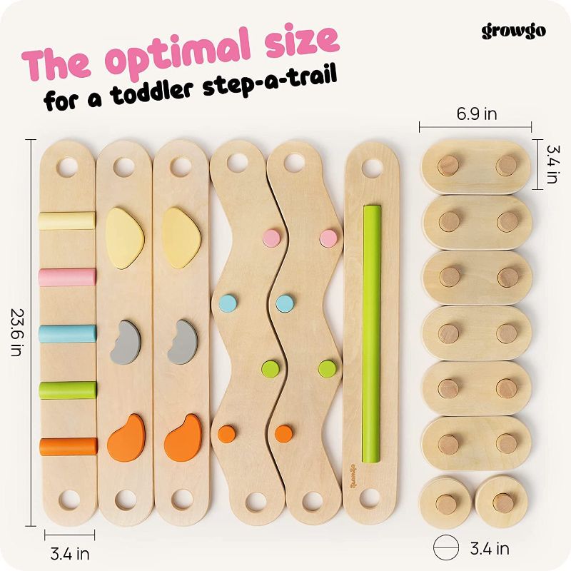 Photo 1 of GROWGO Montessori Toddler Balance Beam for Kids 3-5 - Set of 6 Wooden Balance Beam for Toddlers 3+, Indoor Balance Logs Hard Balance Beam, Montessori Furnitures, Wooden Balance Toys Kids Balance Beam