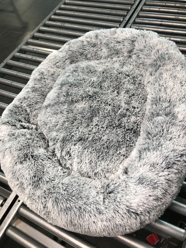 Photo 1 of Coohom Oval Calming Donut Cuddler Dog Bed,Shag Faux Fur Cat Bed Washable Round Pillow Pet Bed(30"/36"/43") for Small Medium Dogs (L(30"x24"x7"), Grey)
