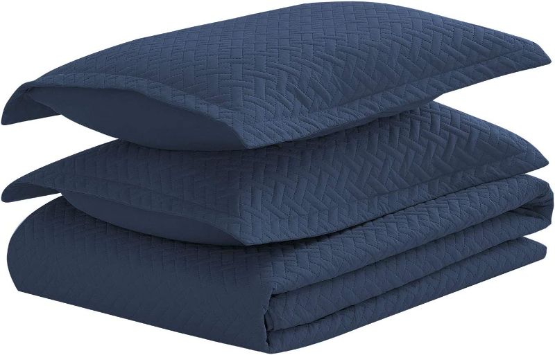 Photo 1 of Basic Choice 3-Piece Light Weight Oversize Quilted Bedspread Coverlet Set - Navy Blue, King / California King