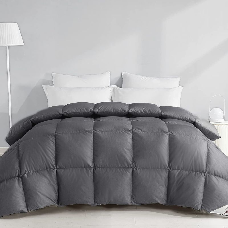 Photo 1 of Homyrium Feathers Down Comforter King Size All Season Medium Warmth 750+ Fill Power Grey Fluffy Ultra-Soft Duvet Insert with Corner Tabs (106x90, 50 Oz)