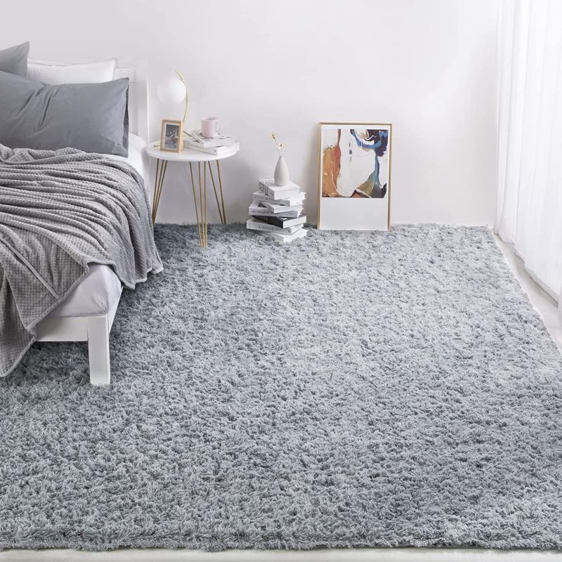 Photo 1 of HOMBYS 8x10 Fluffy Area Rug for Living Room Bedroom, Super Soft Plush Large Play Carpet for Kids, Non-Skid Luxury Fuzzy Décor Shag Feet Mat for Bedside, Light Grey