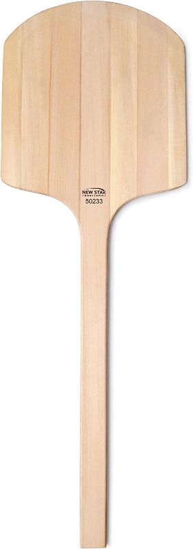 Photo 1 of New Star Foodservice 50233 Restaurant-Grade Wooden Pizza Peel, 14" L x 12" W Plate, with 22" L Wooden Handle, 36" Overall Length