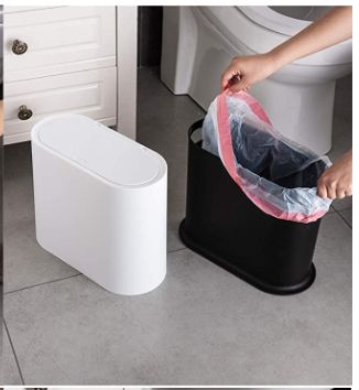 Photo 1 of  10 Liter Slim Plastic Trash Can with Lid,2.4 Gallon Basket,Rectangular Garbage Container Bin for Bathroom,Bedroom,Kitchen and...