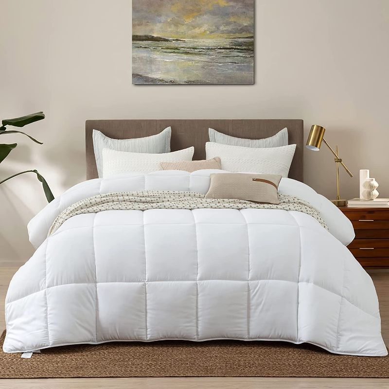 Photo 1 of Down Alternative Comforter King Size All Season Duvet Insert, Ultra Soft Double Brushed Microfiber Quilt Cover, Classic Box Stitched with Corner Tabs, White Color