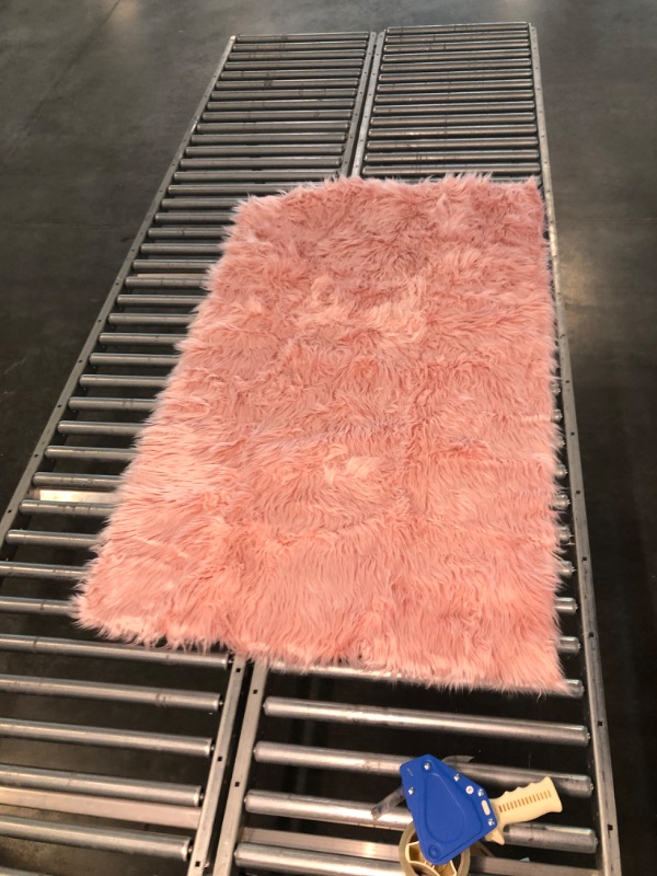 Photo 3 of Ashler faux fur rug, Fluffy Shaggy Area Rug Ultra Soft 2 x 2.9 Feet Rectangle Fur Rug Pink Fuzzy Rug Machine Washable Shag Rug, Nursery Decor Throw Rugs for Bedroom, kids room, Living Room