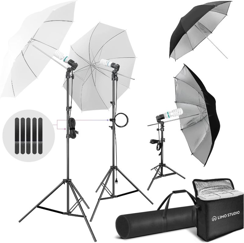 Photo 1 of LimoStudio, 700W Output Lighting Series, LMS103, Soft Continuous Lighting Kit for White and Black Umbrella Reflector with Accessory and Carry Bag