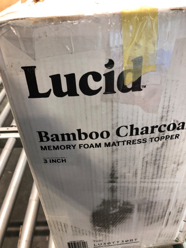 Photo 2 of Lucid 3 Inch Bamboo Charcoal Topper and Lucid Zippered Enclosure Mattress Topper Cover, Twin Twin 3 Inch Topper and Cover