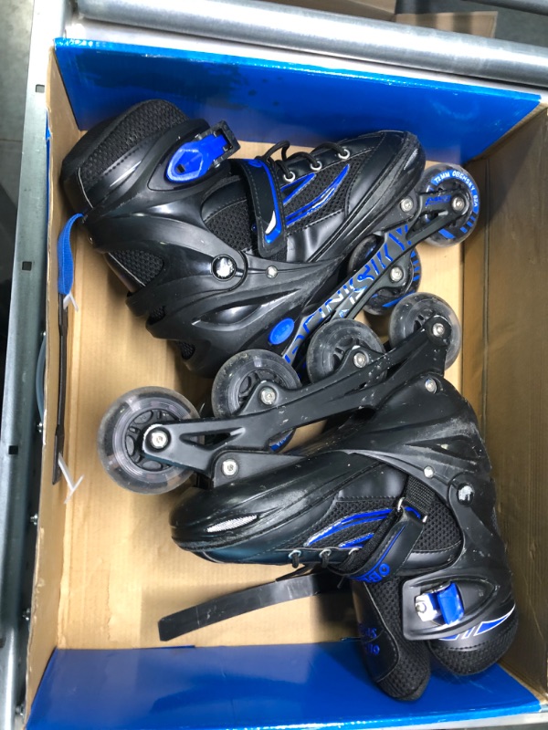 Photo 3 of OBENSKY Girls Skates Adjustable Inline Skates for Boys and Girls, Fun Illuminating Beginner Inline Skates for Kids with All Light Up Wheels, Indoor Outdoor Roller Blades for Toddler and Youth Large - Youth ( 4- 7 US) Blue