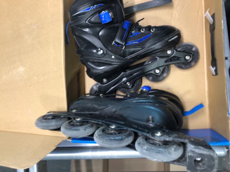 Photo 2 of OBENSKY Girls Skates Adjustable Inline Skates for Boys and Girls, Fun Illuminating Beginner Inline Skates for Kids with All Light Up Wheels, Indoor Outdoor Roller Blades for Toddler and Youth Large - Youth ( 4- 7 US) Blue