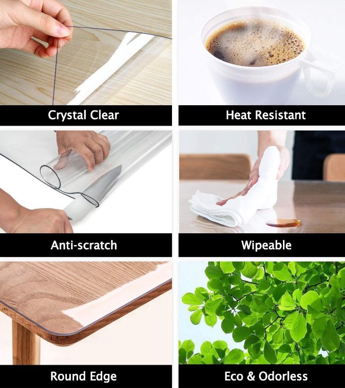 Photo 1 of Crystal Clear Dining Table Cover Protector Office Desk Pad Mat Rectangle Plastic Vinyl Table Cover for 5 Foot Table Waterproof PVC Desk Writing Mat for Wood Side End Coffee Kitchen Table 20 x 60 Inch