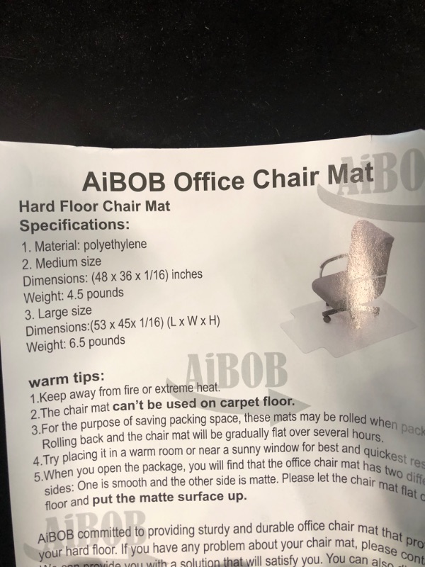Photo 4 of AiBOB Office Chair Mat for Hardwood Floors, 36 X 48 in, Heavy Duty Floor Mats for Computer Desk, Easy Glide for Chairs, Flat Without Curling 36'' X 48'' with lip Clear