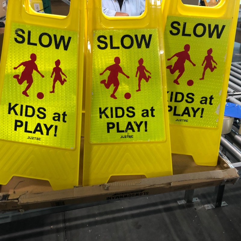 Photo 5 of  Slow Children Playing Sign For Street, Caution Kids At Play Sign, Down traffic Safety signs outdoor (3 Pack)
