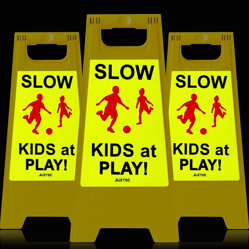 Photo 1 of  Slow Children Playing Sign For Street, Caution Kids At Play Sign, Down traffic Safety signs outdoor (3 Pack)
